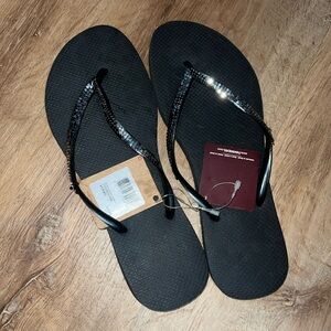 Havaianas Women's Slim Flip Flop Sandals Metal Black EU 43/44 US 11/12  BR:41/42
